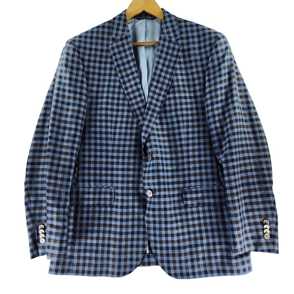 Loro Piana Summertime Fabric Blazer Men 42S Wool Silk Linen Canada Gingham Check